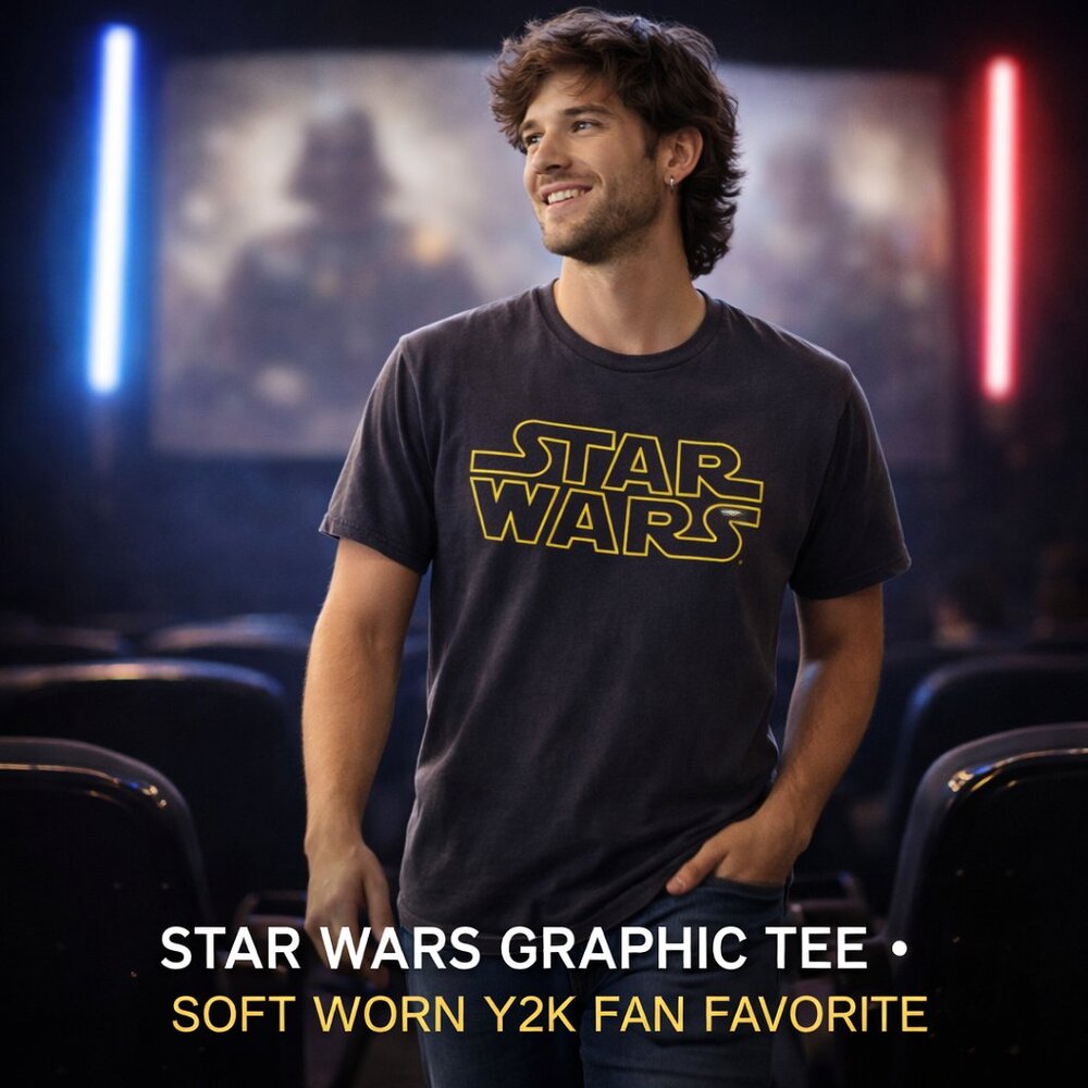 Mad Engine Star Wars Graphic Tee Faded Y2K Sci-Fi Fan Shirt Mens